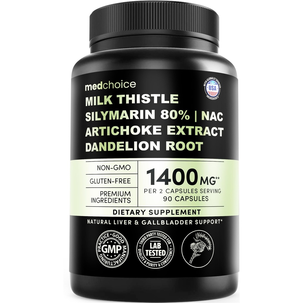 Milk Thistle Supplement w/ NAC, Artichoke & Dandelion – Liver Support Supplement & Gallbladder Supplements in One – Liver Detox – Milk Thistle & Liver Care Supplements – 90 Vegan Capsules, Pack of 1