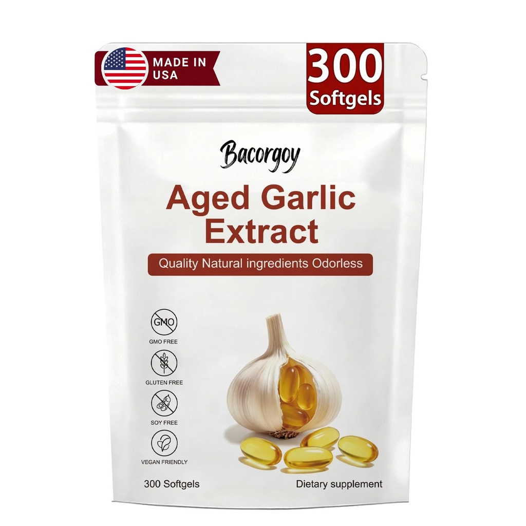Aged Garlic Extract Capsules – Odorless Garlic Supplement with Antioxidants for Immune Support, Non-GMO, Gluten-Free, Vegan Friendly, 300 Capsules