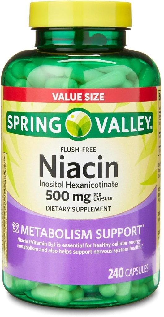Vitamin B3 Niacin 500mg Flush Free Capsules, Dietary Supplement 240 Pills (Pack of 1)