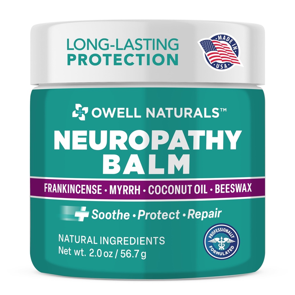 Owell Naturals Neuropathy Balm for Feet, Muscles & Joints – Long Lasting Comfort Formula with Frankincense, Myrrh, Coconut Oil, Beeswax – Fast Absorbing Botanical Skin Care, 2 oz