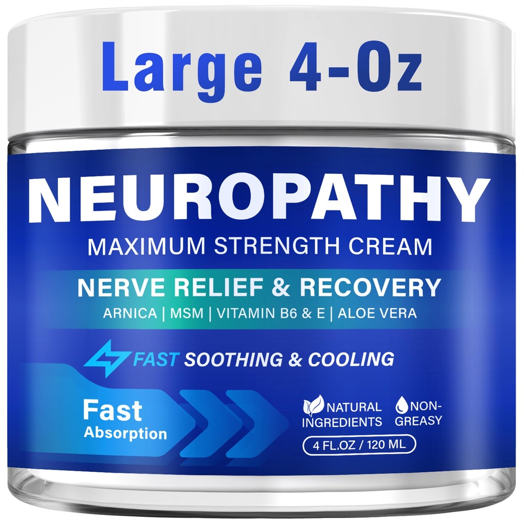 Neuropathy Nerve Relief Cream, Large 4 Oz, Nerve Savior for Neuropathy-Maximum Strength for Feet, Hands, Legs ＆ Toes, Neuropathy Cream with Arnica, Vitamin B6, Aloe Vera ＆ MSM, 120 ml