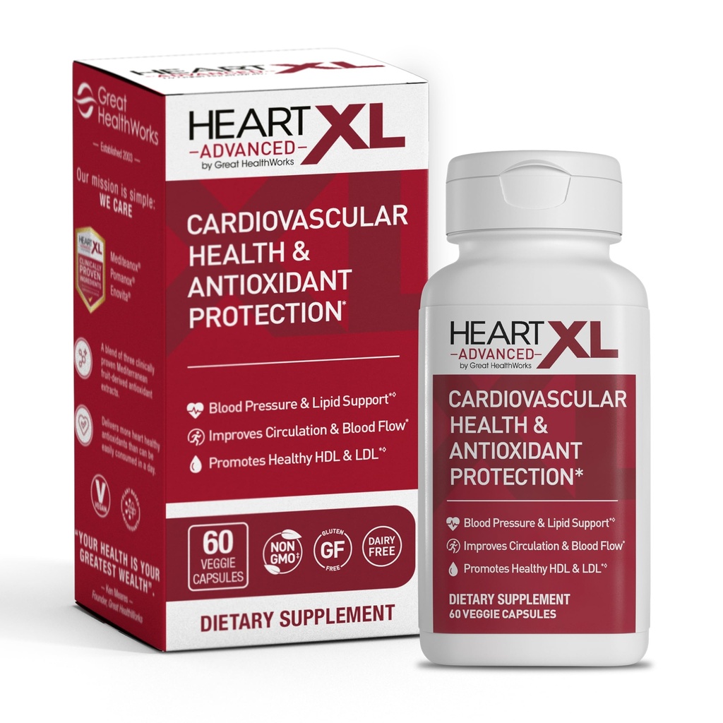 HeartXL Advanced - Heart Health Supplement - Three clinically Studied Mediterranean antioxidant extracts - Supports Blood Pressure, Cholesterol and Circulatory Health (60 Capsules)
