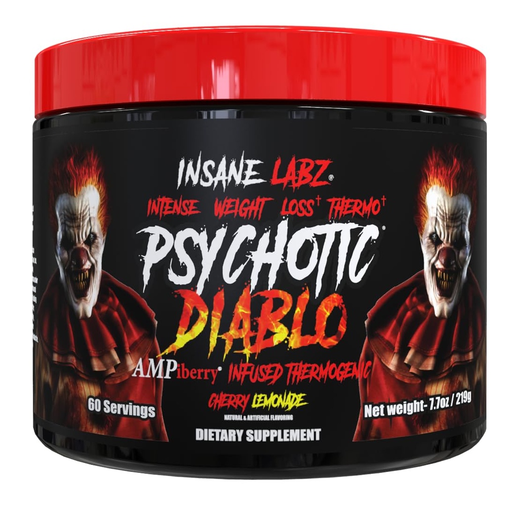 Insane Labz Psychotic Diablo Thermogenic Fat Burner for Men and Women with Grains of Paradise Theobromine Dandelion Root Extract Fueled by AMPiberry, Appetite Suppressant - 60 Servings