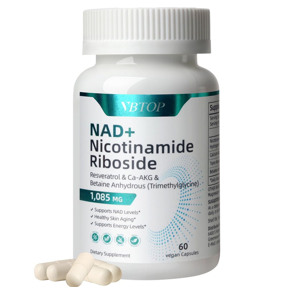 NAD+Supplement - 500 mg Nicotinamide Nucleoside with Trans-Resveratrol - Boosts NAD+ Levels, Supports Cellular Energy and enhances Anti-Aging Capabilities,Vitality and lifespan - 60 Capsules