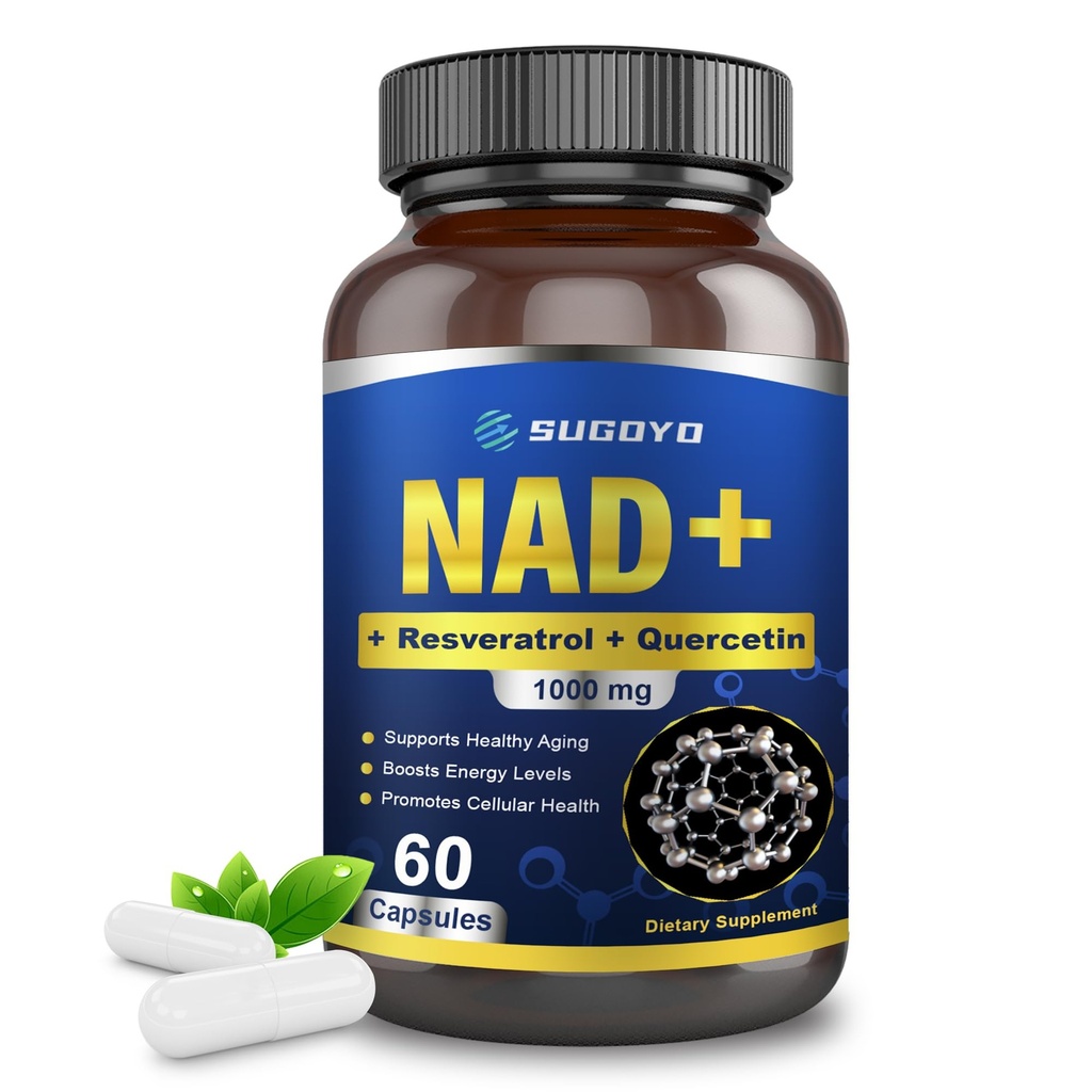 NAD+ Supplement 1000mg Liposomal Nicotinamide Riboside Enhanced with Resveratrol & Quercetin, Anti-Aging & Energy Boost, NMN Alternative, NAD Supplement for Women & Men (60 Count (Pack of 1))