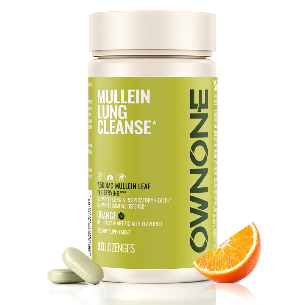 Mullein Leaf Extract for Lungs,30:1 High Concentration Extraction with Quercetin|Thyme |Licorice|Evening Primrose, Lung & Bronchial Cleanse for Smokers,90 Lozenges,Orange Flavor