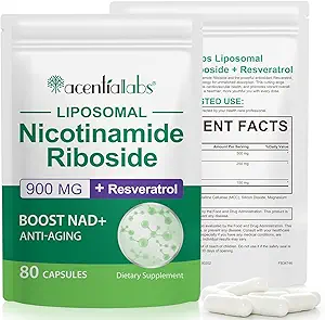 NAD+ Supplement for Anti Aging and Cell Regeneration, 900mg NAD Supplement, Liposomal Nicotinamide Riboside, Support Cellular, Muscle & Energy, NMN Supplement Alternative 80p