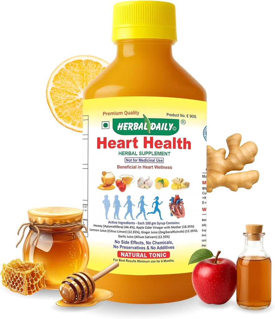 Heart Health 400 ml Συμπλήρωμα διατροφής - Υποστηρίζει Καρδιά Ευεξία και Χαμηλώνει Χοληστερόλη - Μηλίτη Μηλίτη (ACV), Χυμό σκόρδο, Τζίντζερ, Λέμον, και Μέλι - 1 φιάλη