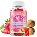 Maca Root Gummies for Women & Men, Organic Maca Root Supplement with Ashwagandha for Energy & Strength Support, Sugar-Free/Vegan/Non-GMO, Strawberry Flavor 60 Count