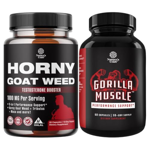 Bundle of Horny Goat Weed for Male Enhancement with Tongkat Ali Saw Palmetto Extract Panax Ginseng and Black Maca Root and Extra Strength Testosterone Booster for Muscle Enlargement Stamina & Strength