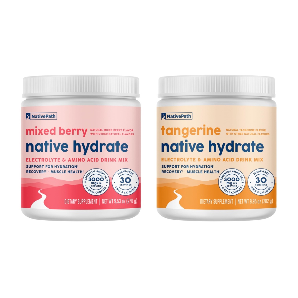 NativePath Hydrate Duo - Tangerine & Mixed Berry Electrolyte Drink Mix with BCAA for Hydration