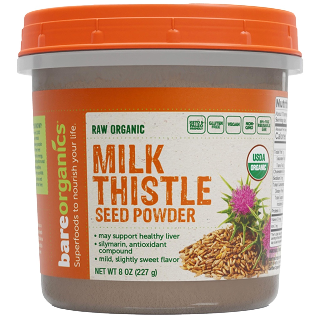 BareOrganics Milk Thistle Seed Powder - Organic Milk Thistle Herbal Powder for Liver Support, 8 Oz