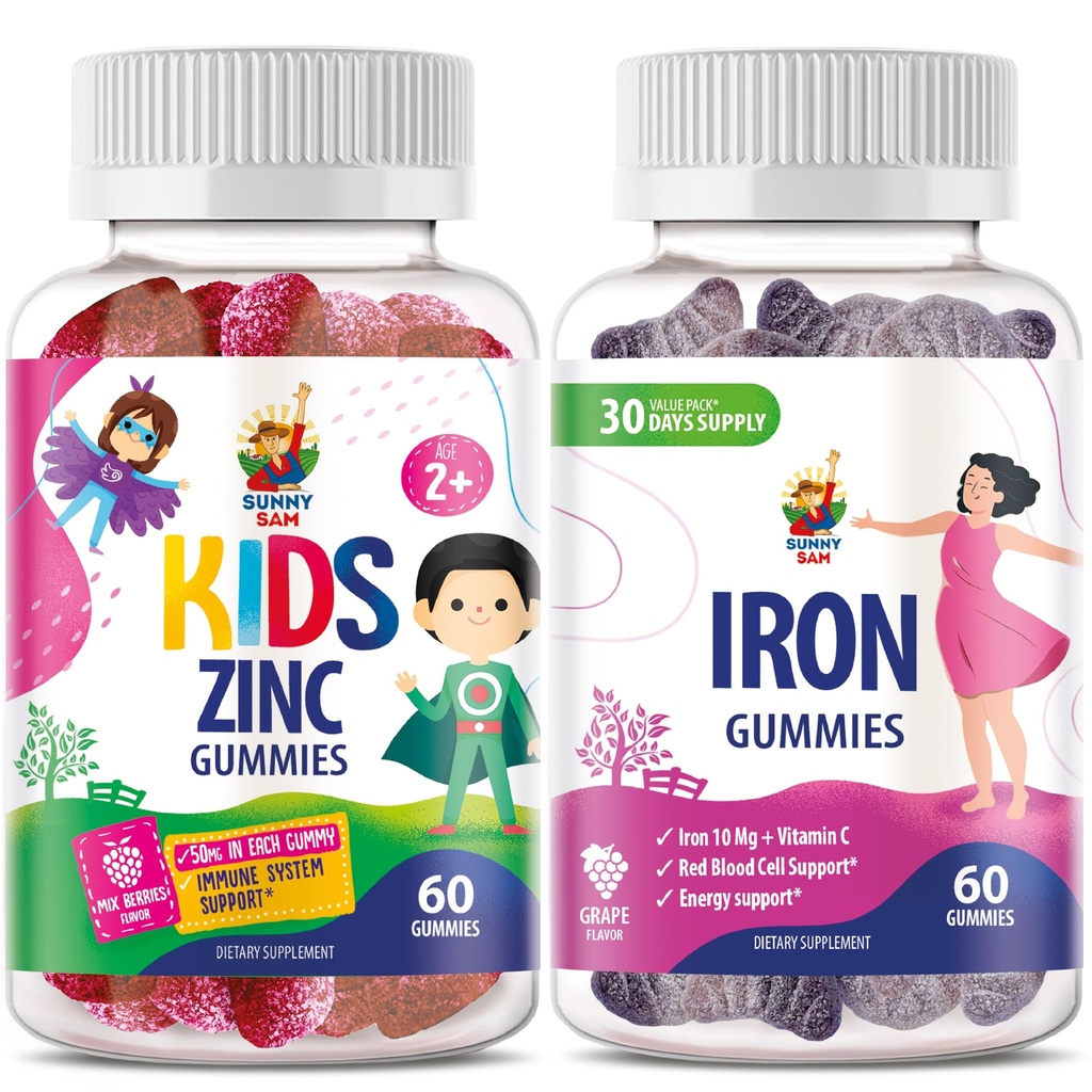 SUNNY SAM Iron Adults with Vitamin C & Zinc Kids Gummies