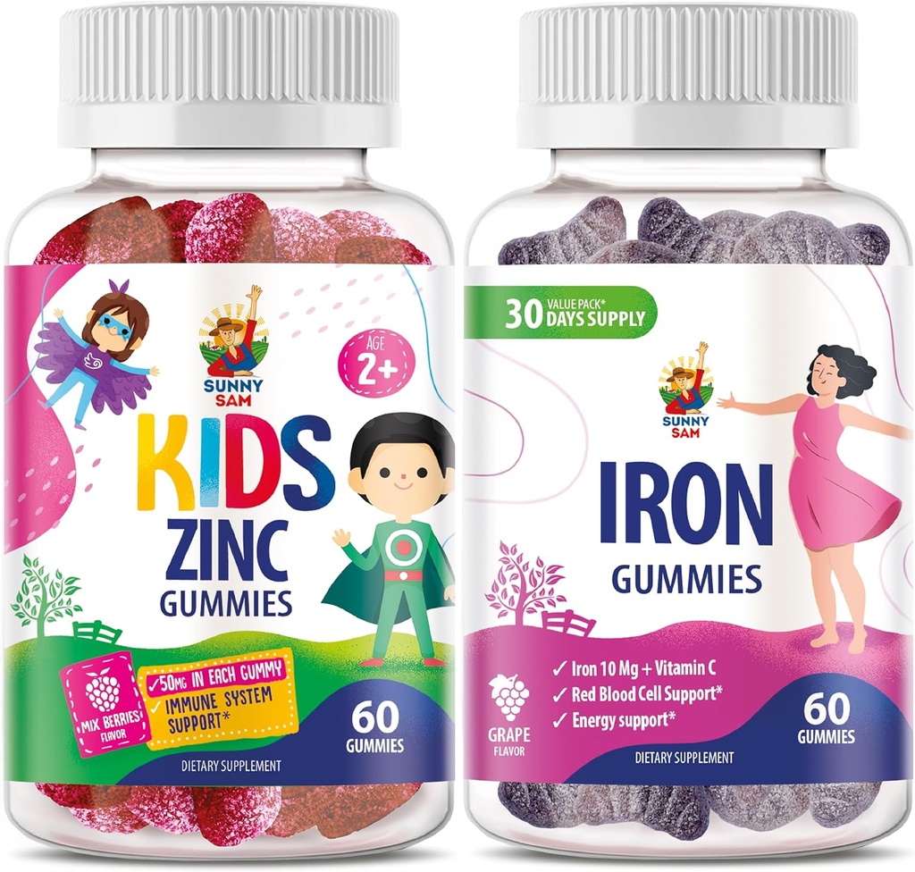 SUNNY SAM Iron Adults with Vitamin C & Zinc Kids Gummies