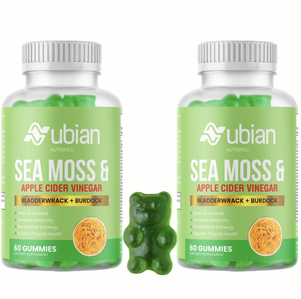 Sea Moss Gummies with Apple Cider Vinegar, Burdock Root & Bladderwrack - Seamoss Gummies for Immune Support - Vegan, Non-GMO, Gluten-Free - 120 Count - Natural Detox Supplement
