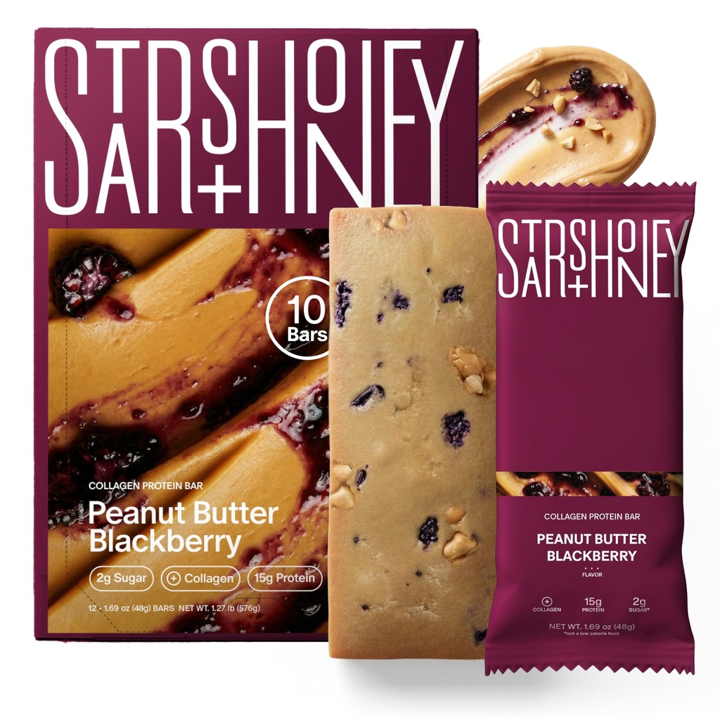 Stars + Honey Protein Bars, Peanut Butter Blackberry, 15g Protein, 2g Sugar, with Collagen Peptides, Dairy Free, Soy & Gluten Free Snacks, Keto Friendly, No Seed Oils or Sugar Alcohols, 10 Pack