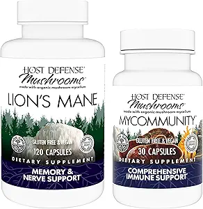 Host Defense Bundle with Lion's Mane Capsules, 120 Count & MyCommunity Capsules, 30 Count - Support Brain Health, Memory & Focus - Support Immune Health with 17 Species Mushroom Blend*