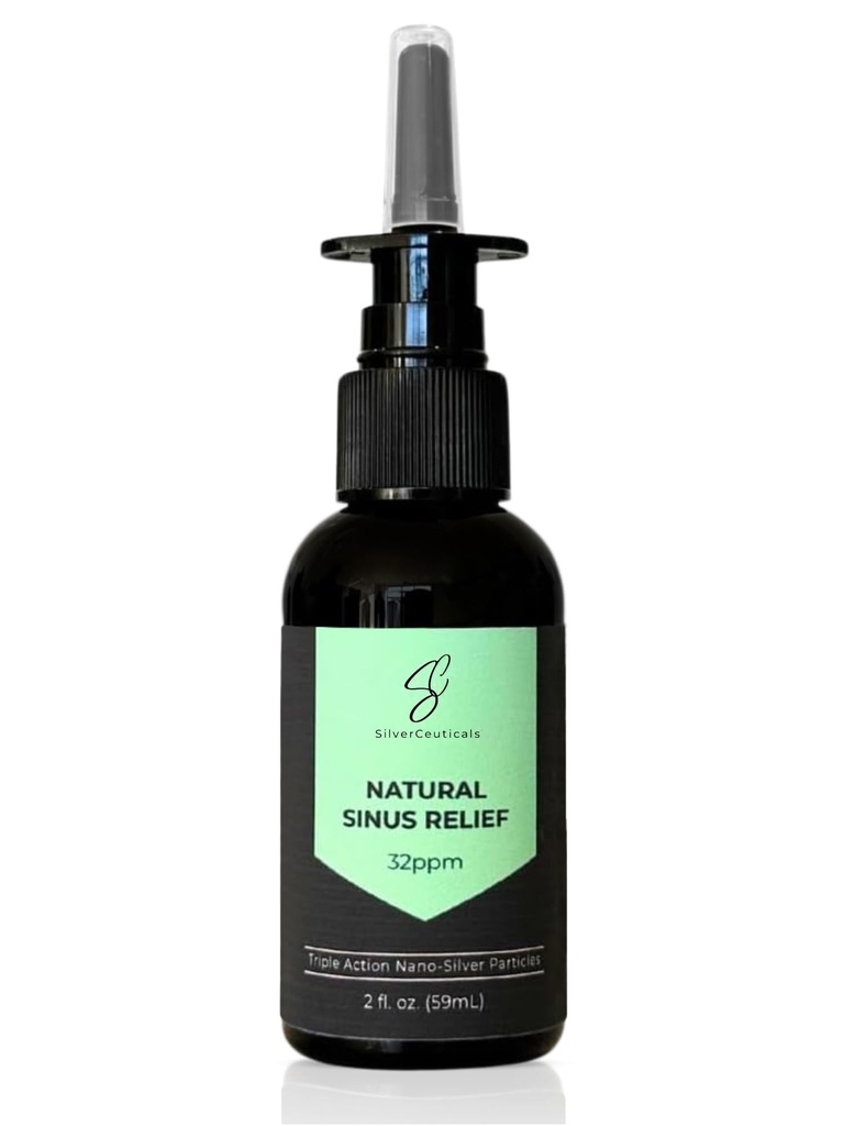 Sinus Relief Spray w/Colloidal Silver - Φυσικό Αλλεργία Symptom Relief - Μόλυνση - Ανακουφιστική Συμφόρηση - Λεπτή Μούκος - Ρινική Αποσυμφορητικό - Ξεπλένετε & Καθαρίστε τους Σινούς - Μόνο 2 Συστατικά - 2 ουγγιές