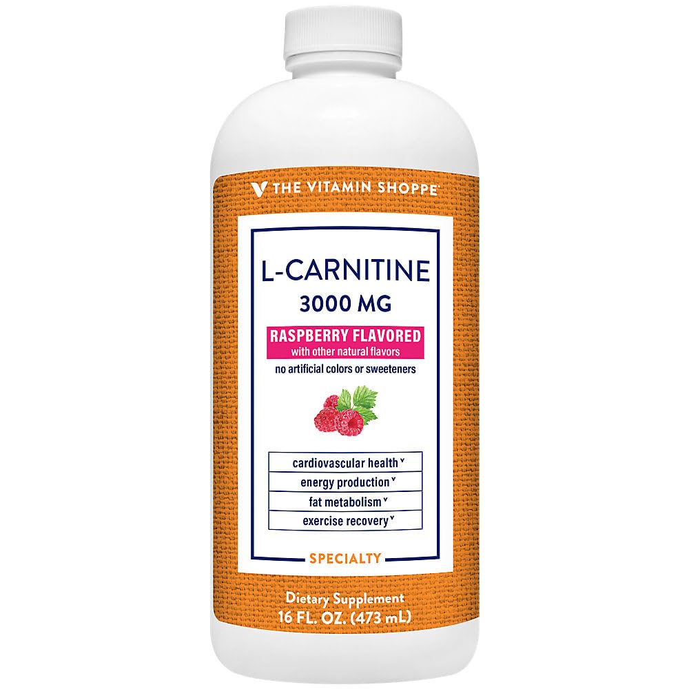The Vitamin Shoppe L-Carnitine Liquid 3000mg - Fat Metabolism & Energy Boost | Amino Acid Supplement | 16 oz Raspberry | Sugar-Free