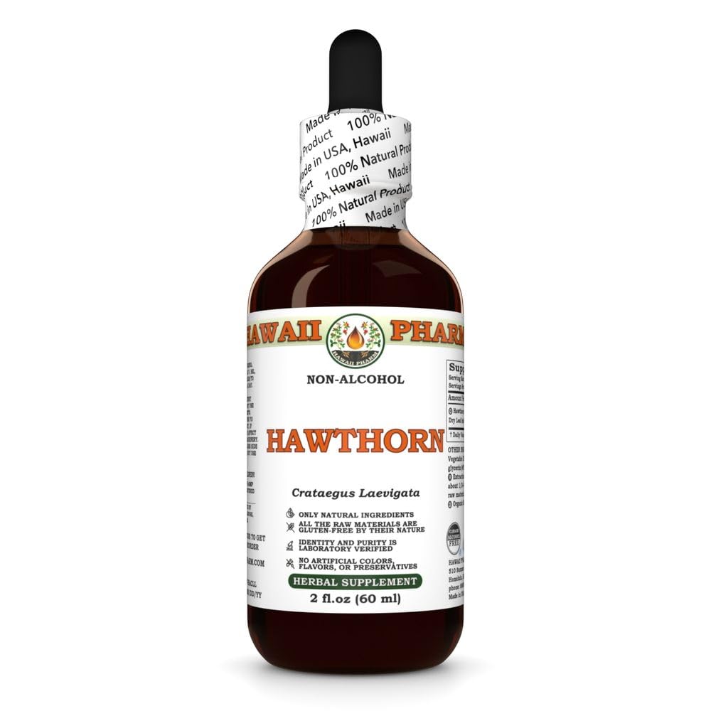 Hawthorn (Crataegus Laevigata) Dry Leaf and Flower Glycerite, Made in Hawaii, Raw Materials, All Natural, Vegan, Lab Tested Alcohol-Free Liquid Extract - 2 fl.oz