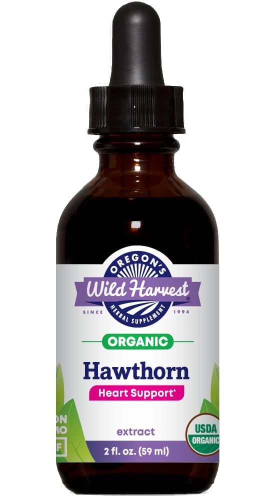 Oregon's Wild Harvest Hawthorn Organic Extract – 2oz Alcohol Herbal Supplement – Heart Support Tincture – USDA Organic, Non-GMO, Gluten-Free, Made in USA
