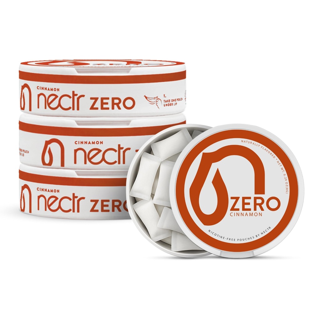 Nectr Energy Zero Pouches - No Caffeine, No Sugar, Zero Calories, Mini Pouches for Oral Fixation and Stress Relief - 4 Pucks of 20 - Cinnamon Flavor
