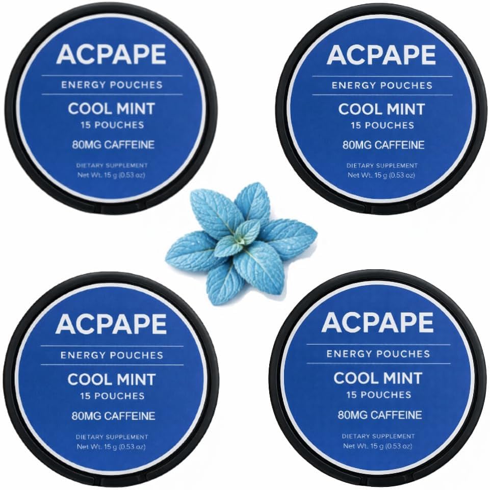 Caffeine Energy Pouches Cool Mint - Nicotine Free Pouches with 80mg Caffeine - Nootropic Pouches with L-Tyrosine, Taurine, Guarana, Theobromine - Caffeine Pouches Nicotine Free - 60 Pouches