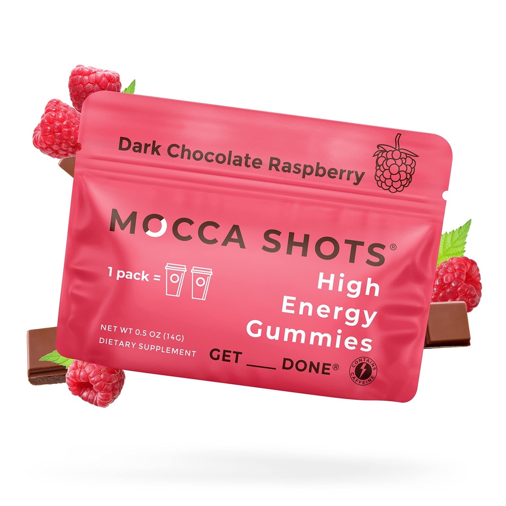 SGC Highest Concentration 100 mg Caffeine per Gummy, 2 Gummies per Pack, 6-Pack Mocca Shots Raspberry Chocolate Plant-Based Instant Energy with Herbal nootropics