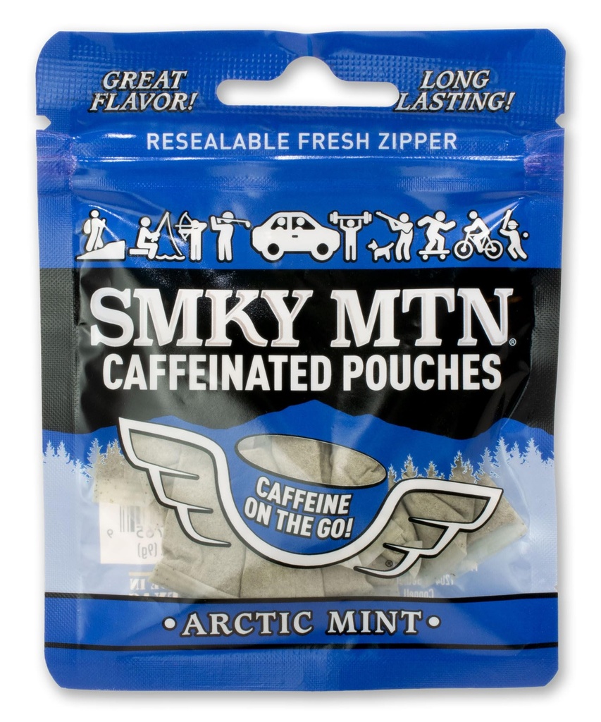 Smokey Mountain Caffeinated Pouches - Arctic Mint - Tobacco Free and Nicotine Free - 15 Pouches Per Pack - 10 Pack