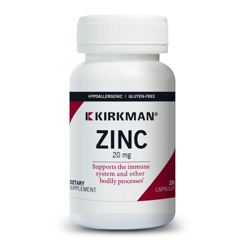 Kirkman - Ψευδάργυρος 20mg - 250 Κάψουλες - Ανοσολογική Υποστήριξη - Υψηλή Απορρόφηση - Υποαλλεργικό