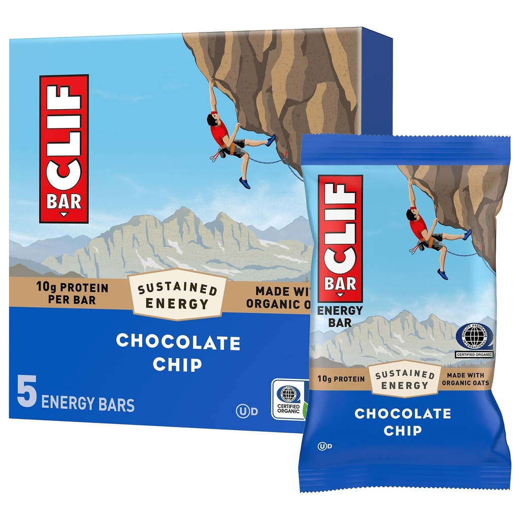 CLIF BAR - Energy Protein Bars - Chocolate Chip - Made with Organic Oats - Energy Bars - Non-GMO - (5 Pack)