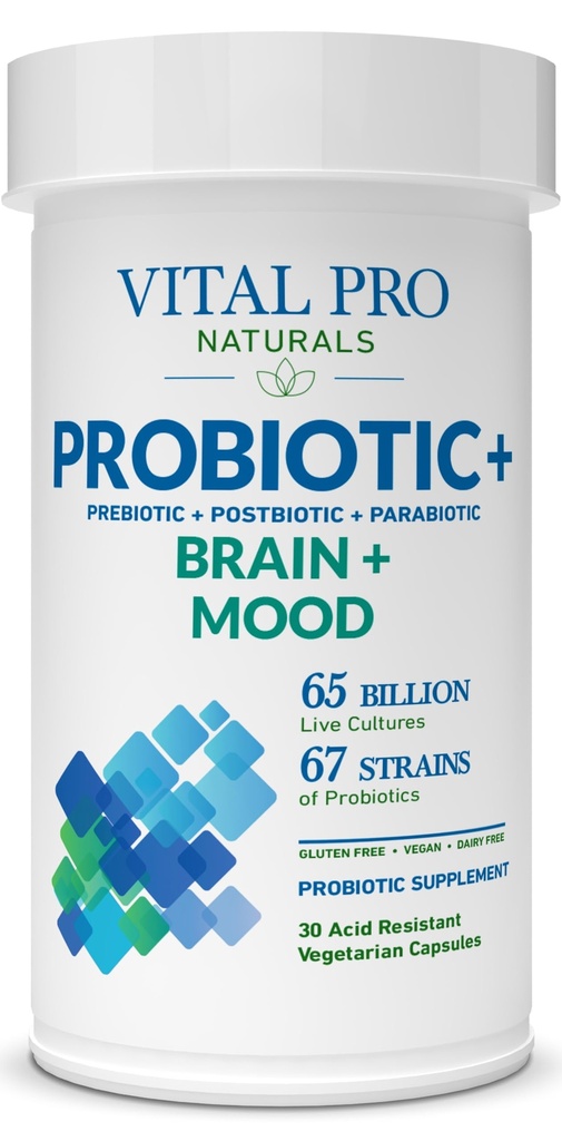 Vital Pro Naturals - Brain & Mood Probiotics + Prebiotics, Postbiotics, Parabiotics, 4-in-1 Health Supplement for Adults, High Potency, 67 Strains, Digestive, Brain and Immune Health, 30 ct