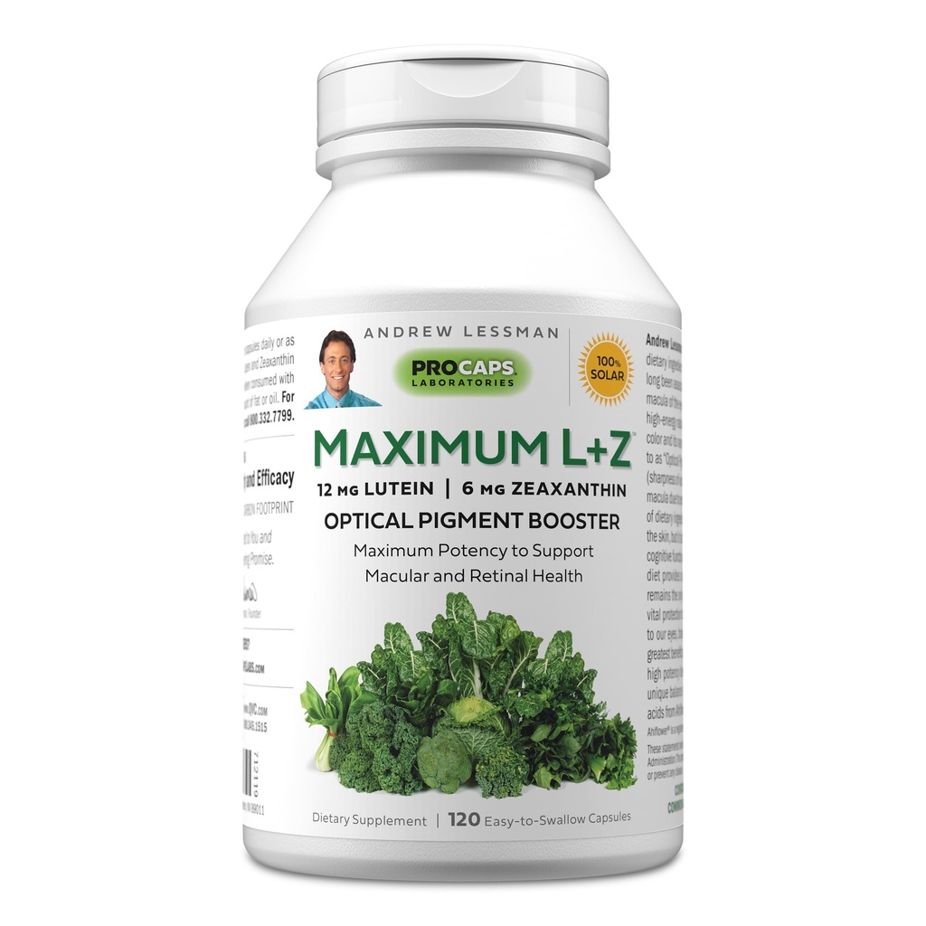ANDREW LESSMAN Μέγιστο L+Z 120 Softgels - 12mg Lutein, 6mg Zeaxanthin, Βασικά θρεπτικά συστατικά για την υποστήριξη της υγείας των ματιών και του εγκεφάλου, και την προώθηση της υγιούς όρασης. Χωρίς Πρόσθετα. Εύκολο να καταπιείτε Softgels