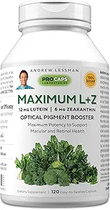 ANDREW LESSMAN Μέγιστο L+Z 120 Softgels - 12mg Lutein, 6mg Zeaxanthin, Βασικά θρεπτικά συστατικά για την υποστήριξη της υγείας των ματιών και του εγκεφάλου, και την προώθηση της υγιούς όρασης. Χωρίς Πρόσθετα. Εύκολο να καταπιείτε Softgels