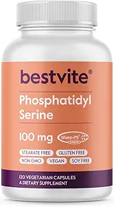 BESTVITE Phosphatidylserine 100mg ανά κάψουλα (240 κάψουλες χορτοφάγων) (120x2) με πράσινο Sharp-PS® - Πατενταρισμένο και κλινικά ελεγμένο - Στεατικό ελεύθερο - Χωρίς σόγια - Χωρίς γλουτένη - Vegan - Μη ΓΤΟ