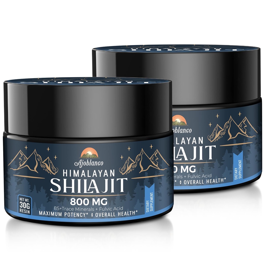 Ajoblanco 800 Mg Himalayan Shilajit Resin, Shilajit Pure Himalayan Organic, Shilajit συμπλήρωμα με καθαρότητα, υψηλή δοσολογία & δύναμη για την ενέργεια, δύναμη & ασυλία, άνδρες & γυναίκες, 30 γραμμάρια, πακέτο των 2