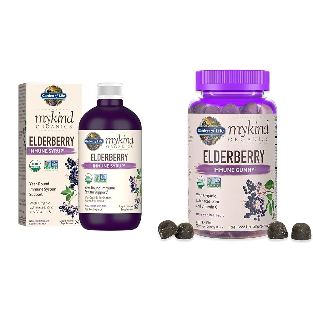 Κήπος της Ζωής Βιολογικά Φυτά με βάση Elderberry Immune Syrup 6.59 fl oz & Organics Gummys Elderberry για Ενήλικες & Παιδιά
