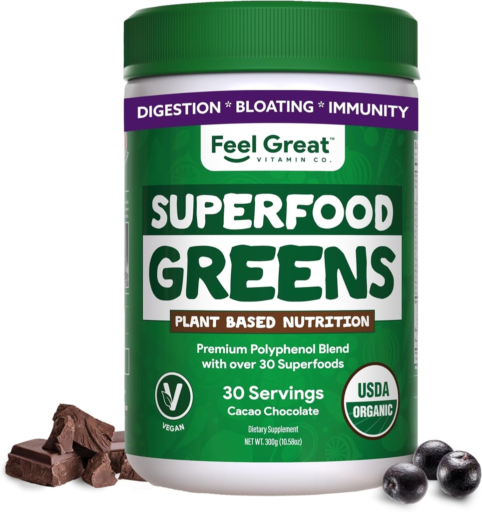 Feel Great Organic Superfood Greens Powder - Σοκολάτα κακάο 