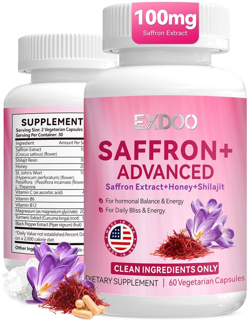Saffron Supplements | Pure Saffron Extract Capsules for Women & Men | Supports Mood Balance, Focus & Mental Clarity | Non-GMO & Gluten-Free | 60 Capsules