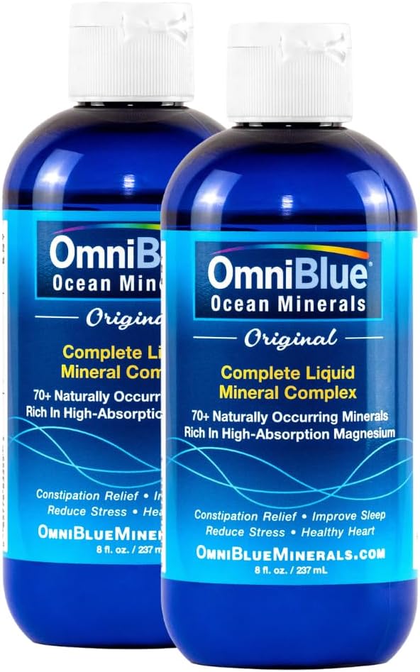 OmniBlue Ocean Minerals - 70+ Trace Minerals & Liquid Magnesium - Potassium, Chloride- Low Sodium - Natural Support for Sleep, Digestion, Regularity, Hydration & Electrolyte Balance (2-Pack 8oz)