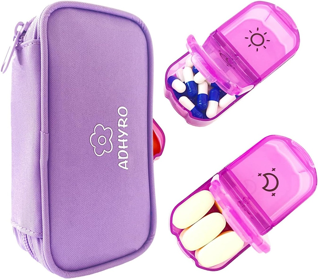 Hill Organizer 2 φορές την ημέρα, Μεγάλη AM/PM Weekly Pill Box 7 Day Pill Υπόθεση με εγγράψιμες ετικέτες και προστασία προσωπικών δεδομένων Light-Purple Zipper Τσάντα για να κρατήσει συμπληρώματα, βιταμίνες και ιχθυέλαια