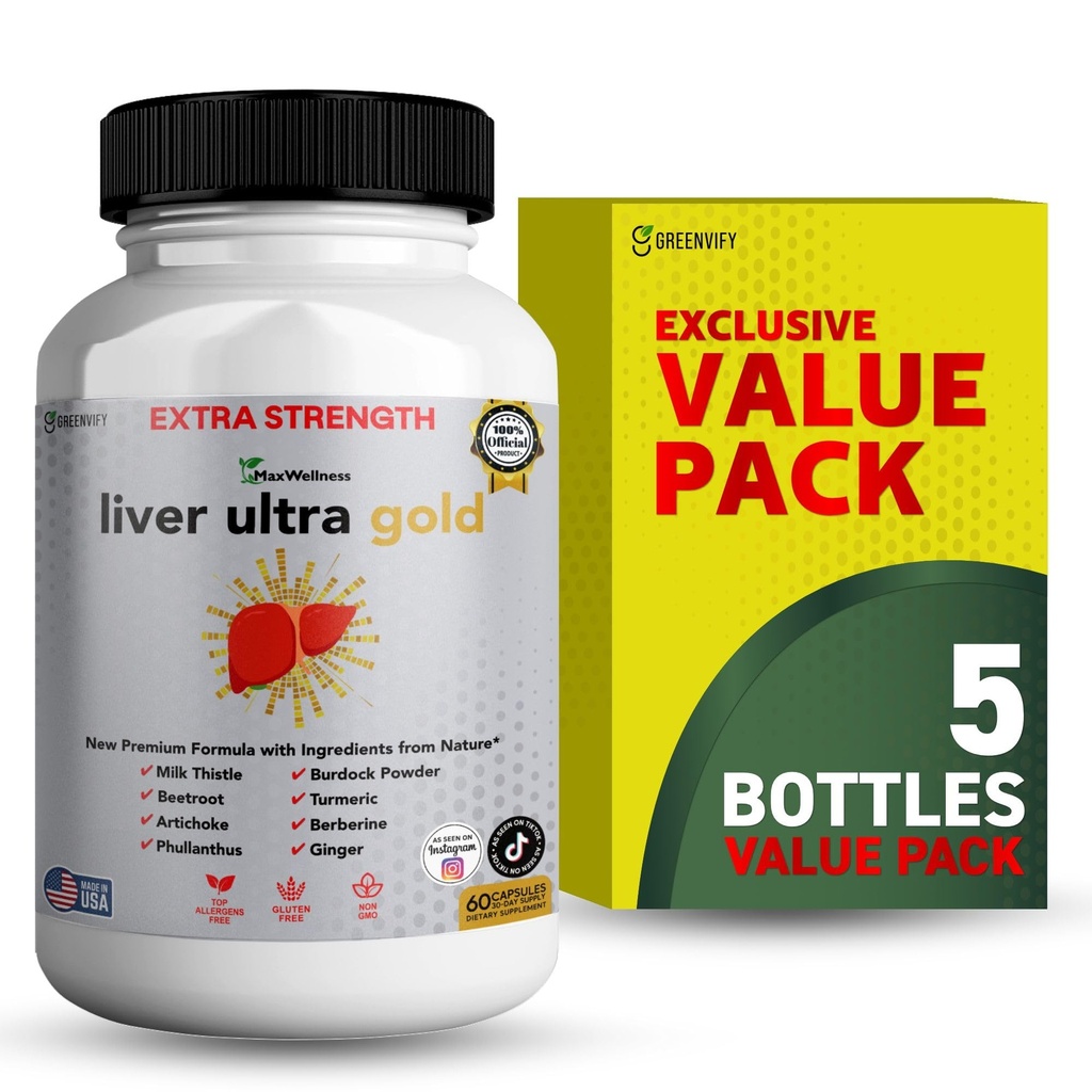 Liver Ultra Gold Extra Strength Supplement, 60 Veggie Capsules, Natural Liver Support with Milk Thistle, Beetroot, Artichoke, 30 Day Supply (5)