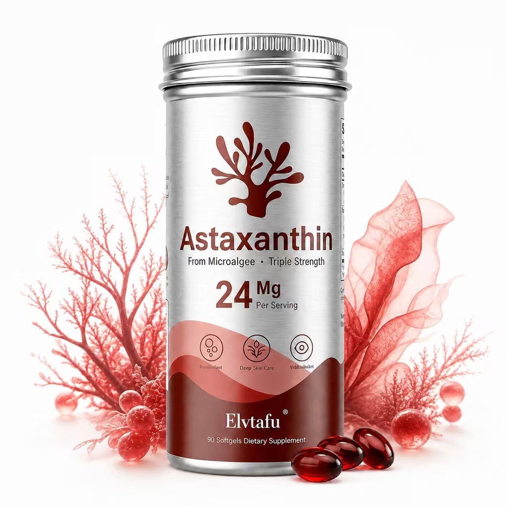 Astaxanthin Supplements 24mg Astaxanthin Softgels,from Microalgae, Triple Strength Astaxantina Antioxidant Wellness Support, 90 Softgels