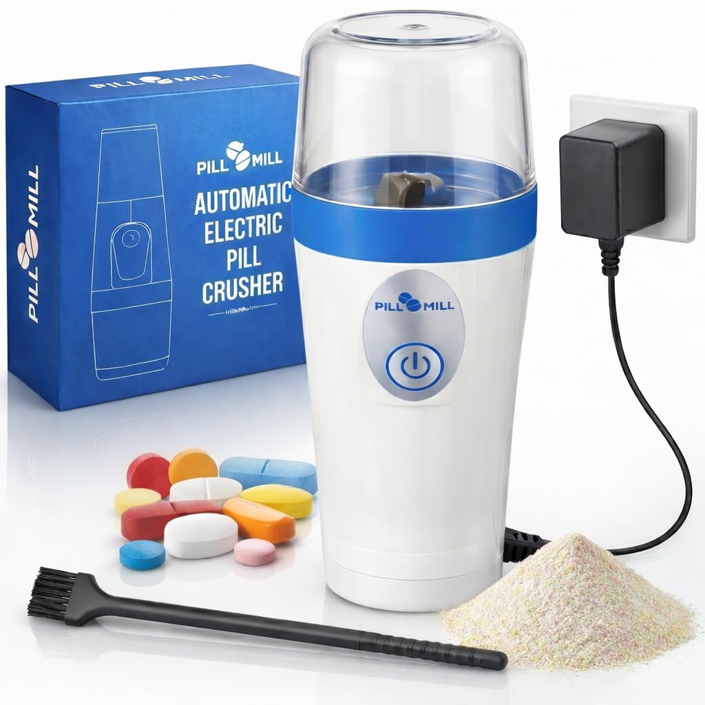 Small Electric Pill Crusher Fine Powder by Pill Mill - Pill Grinder Fine Powder - Powder Grinder for Elderly, Medicine Grinder for Small and Large Tablets, Triturador de Pastillas Medicinas