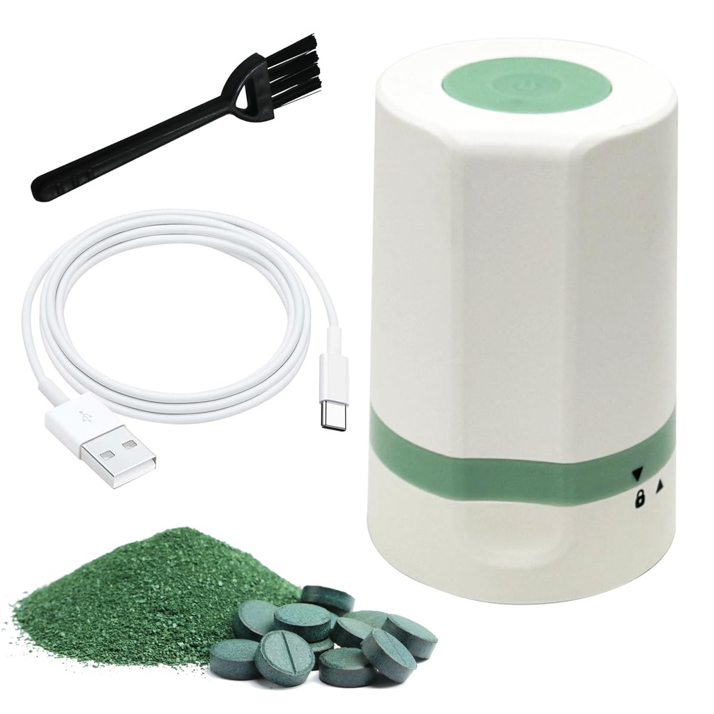 EZ Grind Electric Pill Crusher – Automatic Medication Grinder for Tablets & Vitamins – Rechargeable, Easy to Use, Stainless Steel Blade, Safe & Consistent Results (Green)