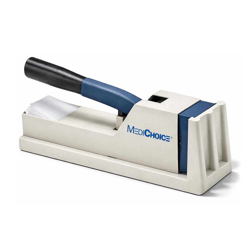 MediChoice Pill Crusher System - Hand Operated Pill Cutter with 50 Pouches - Heavy Duty Steel Plates, One Hand Operation - Ideal for Cutting Multiple Tablets Small or Large