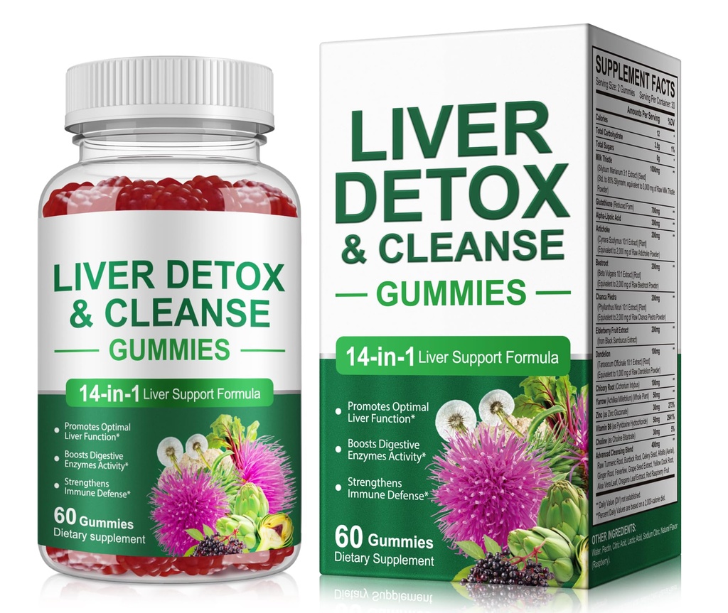 Gummy Milk Thistle, Liver Support Supplement, Immunity & Overall Health, for Your Liver Cleanse Detox & Repair, Promotes Optimal Liver Function, Glutathione, with Alpha Lipoic Acid, 60 Count