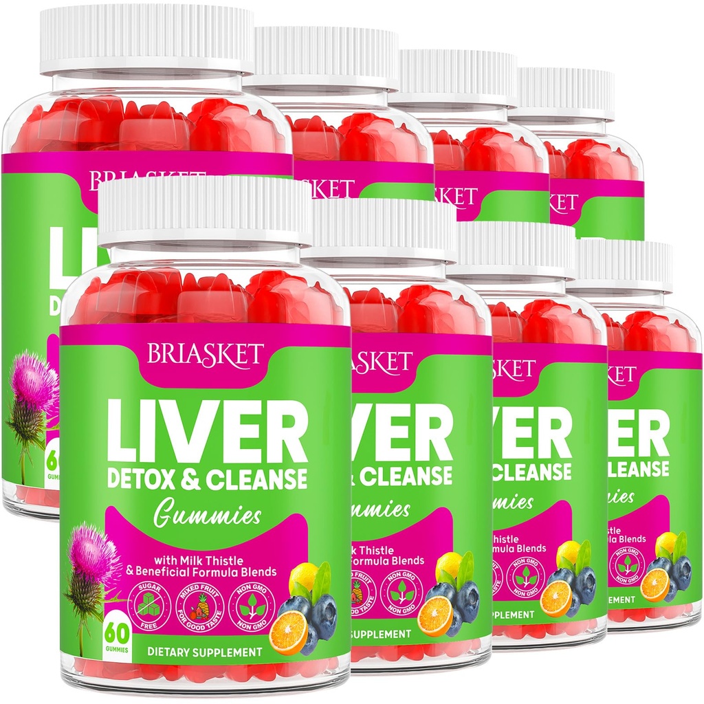 8P Liver Detox Cleanse & Repair Gummies-2000mg Milk Thistle Supplement, Dandelion, Burdock & Artichoke Extract，Adults Liver Support Supplement, Fruit Flavor, Sugar-Free,30-Day Supply