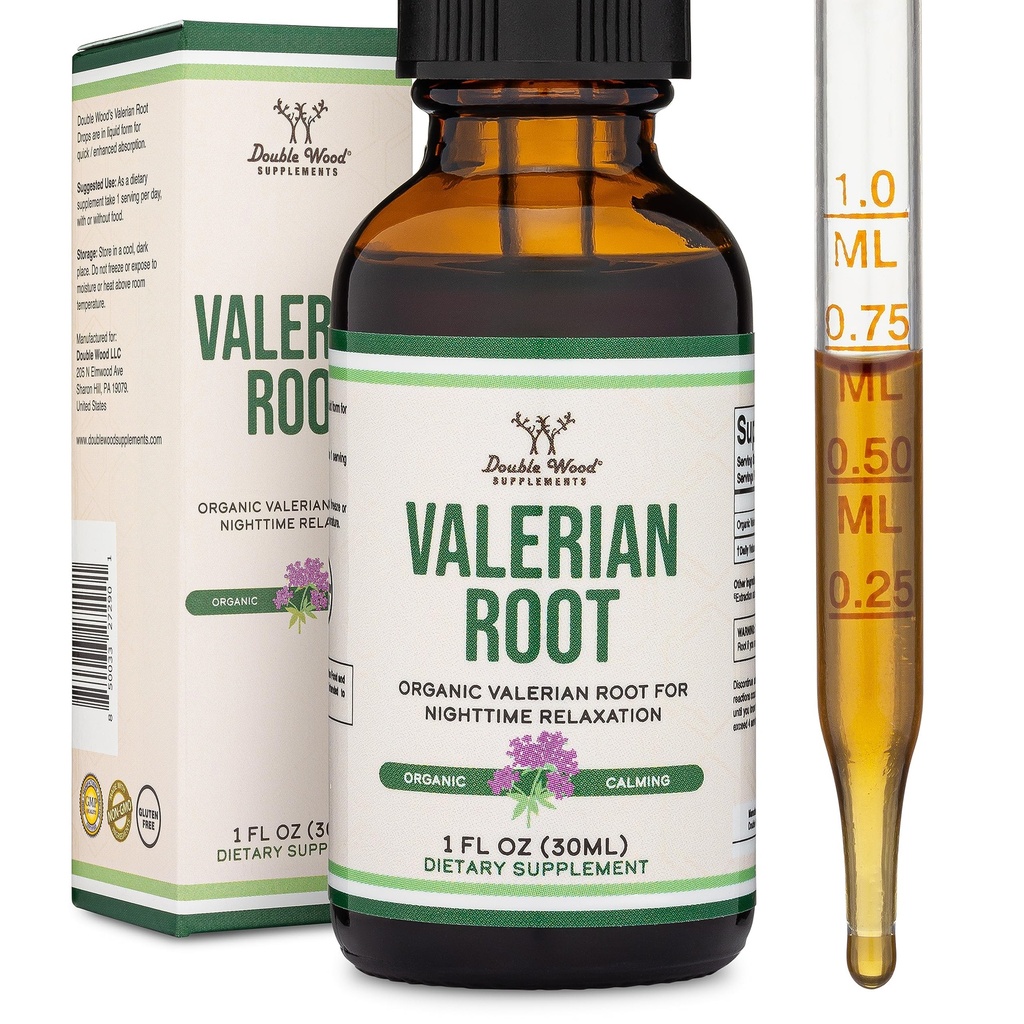 Ρίζες βαλεριάνας για τον ύπνο - Organic Valerian Root Tincture Extract 168mg - 1 FL OZ, 30 σέρβις (Καλύτερα απορροφημένες από κάψουλες, ενισχύει Valerian Root Tea) για χαλάρωση και ηρεμία με διπλό ξύλο