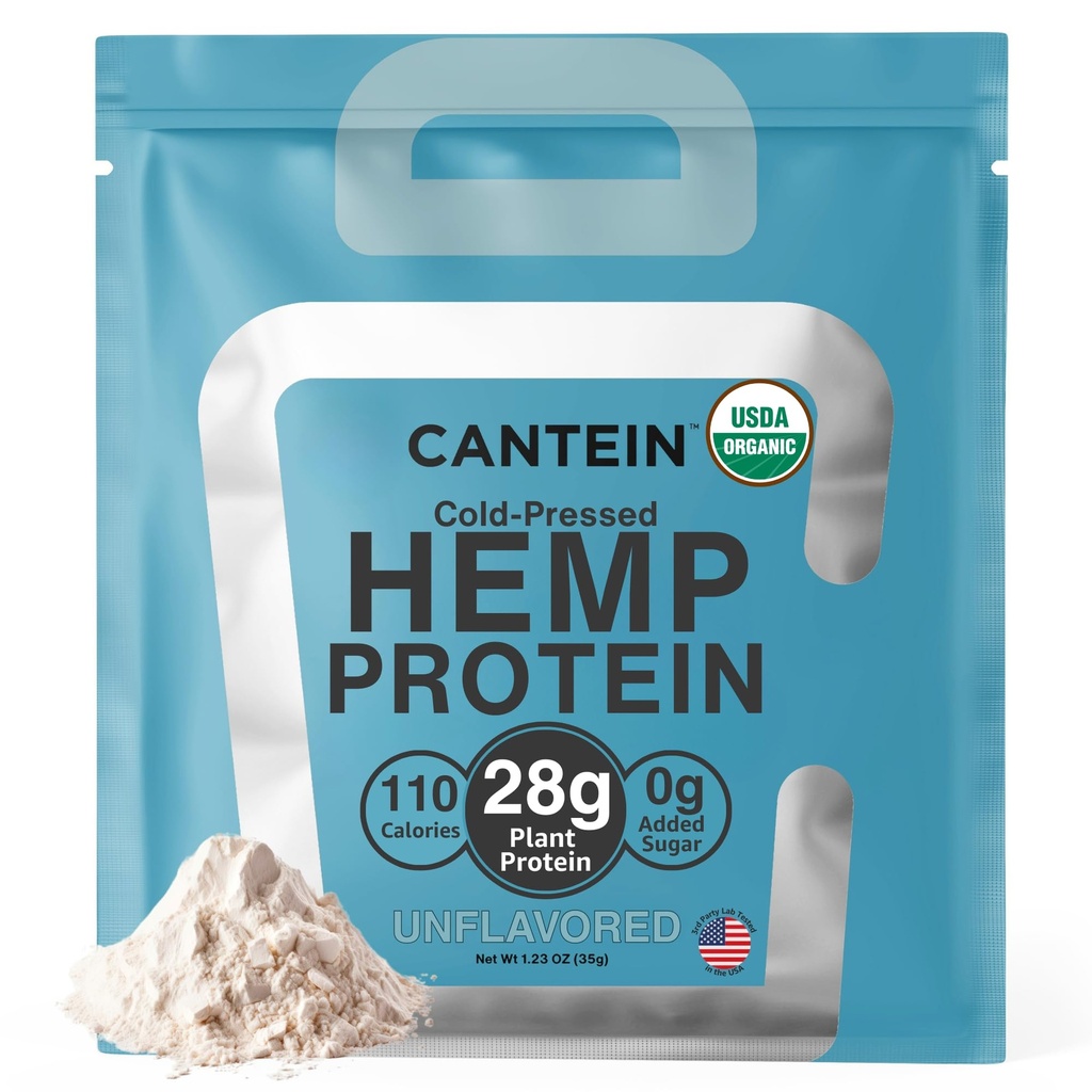 Organic Plant-Based Protein Powder - 100% Hemp Protein Vegan Shake Mix - Lactose, Dairy & Gluten Free, Clean Natural Unflavored (1 Serving)